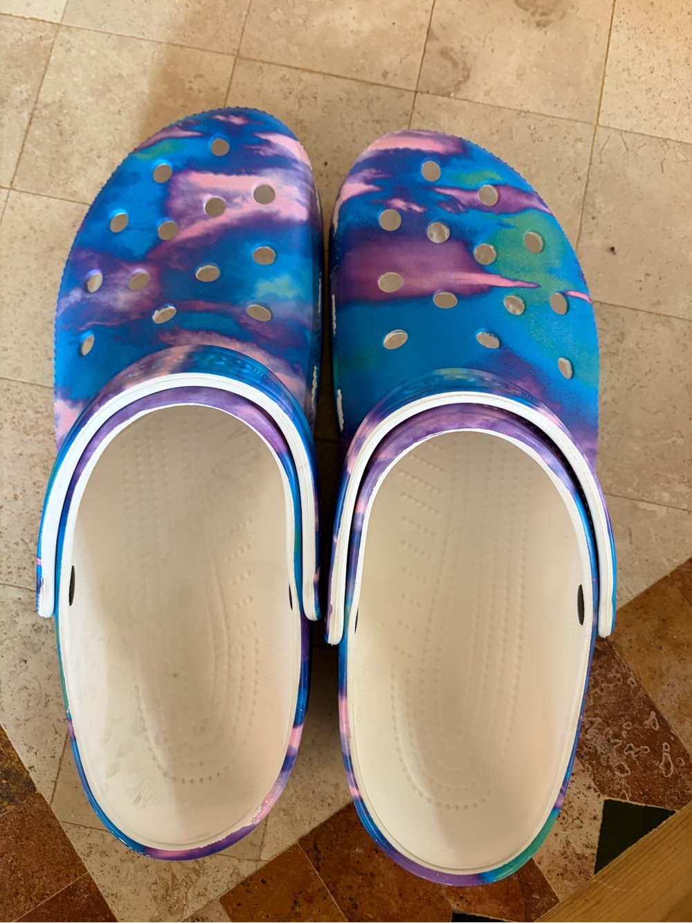 CROCS Tie-Dye Slip-On Clogs in Blue & Purple